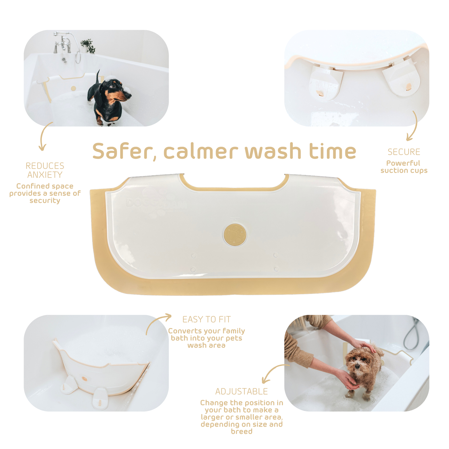 Wash time bath barrier for dogs features